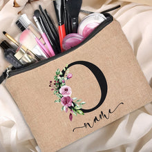 Load image into Gallery viewer, Customized Personalized Name Linen Cosmetic Bag Bridesmaid Clutch Outdoor Travel Beauty Makeup Bag Bachelor Party Lipstick Bag