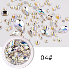 Load image into Gallery viewer, 1 Box Glitter 3D Rhinestones AB Flat Back Shiny Stones Nail Art Decorations Mixed Size Nail Gems Crystal Strass Accessories