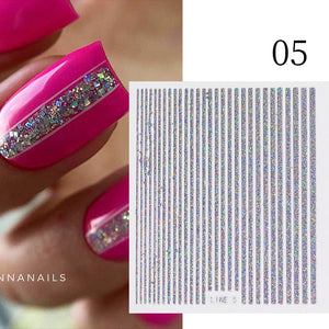 1PC Silver Gold Lines Stripe 3D Nail Sticker Geometric Waved Star Heart Self Adhesive Slider Papers Nail Art Transfer Stickers