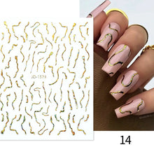 Load image into Gallery viewer, 1PC Silver Gold Lines Stripe 3D Nail Sticker Geometric Waved Star Heart Self Adhesive Slider Papers Nail Art Transfer Stickers