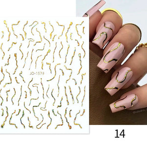 1PC Silver Gold Lines Stripe 3D Nail Sticker Geometric Waved Star Heart Self Adhesive Slider Papers Nail Art Transfer Stickers