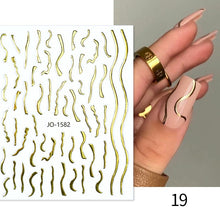 Load image into Gallery viewer, 1PC Silver Gold Lines Stripe 3D Nail Sticker Geometric Waved Star Heart Self Adhesive Slider Papers Nail Art Transfer Stickers
