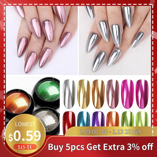 1Box Nail Mirror Glitter Powder Metallic Colorful Dust Metal Effect Nail Glitter Gold Nail Art UV Gel Polish Chrome Flakes Dust