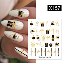 Load image into Gallery viewer, Harunouta Black Lines Flower Leaves Water Decals Stickers Floral Face Marble Pattern Slider For Nails Summer Nail Art Decoration