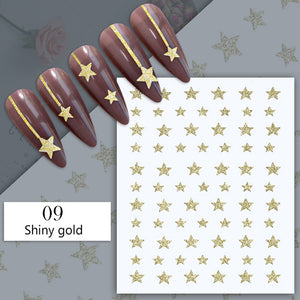 1PC Silver Gold Lines Stripe 3D Nail Sticker Geometric Waved Star Heart Self Adhesive Slider Papers Nail Art Transfer Stickers