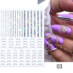 1PC Silver Gold Lines Stripe 3D Nail Sticker Geometric Waved Star Heart Self Adhesive Slider Papers Nail Art Transfer Stickers