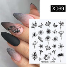 Load image into Gallery viewer, Harunouta Black Lines Flower Leaves Water Decals Stickers Floral Face Marble Pattern Slider For Nails Summer Nail Art Decoration