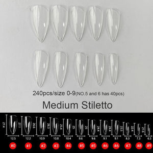 Gel Nails Extension System Full Cover Sculpted Clear Stiletto Coffin False Nail Tips 240pcs/bag