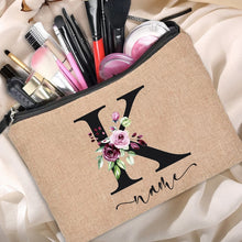 Load image into Gallery viewer, Customized Personalized Name Linen Cosmetic Bag Bridesmaid Clutch Outdoor Travel Beauty Makeup Bag Bachelor Party Lipstick Bag