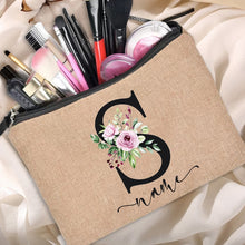 Load image into Gallery viewer, Customized Personalized Name Linen Cosmetic Bag Bridesmaid Clutch Outdoor Travel Beauty Makeup Bag Bachelor Party Lipstick Bag