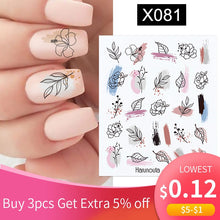 Load image into Gallery viewer, Harunouta Black Lines Flower Leaves Water Decals Stickers Floral Face Marble Pattern Slider For Nails Summer Nail Art Decoration