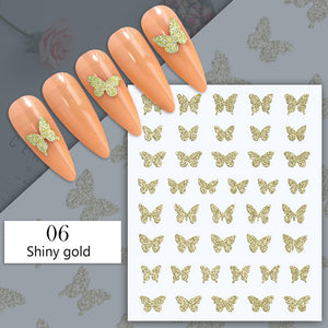 1PC Silver Gold Lines Stripe 3D Nail Sticker Geometric Waved Star Heart Self Adhesive Slider Papers Nail Art Transfer Stickers