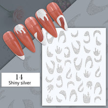 Load image into Gallery viewer, 1PC Silver Gold Lines Stripe 3D Nail Sticker Geometric Waved Star Heart Self Adhesive Slider Papers Nail Art Transfer Stickers