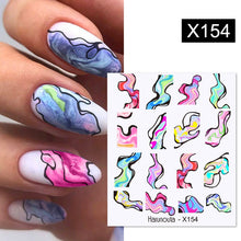 Load image into Gallery viewer, Harunouta Black Lines Flower Leaves Water Decals Stickers Floral Face Marble Pattern Slider For Nails Summer Nail Art Decoration