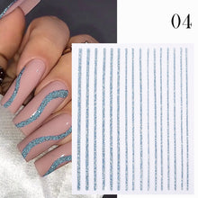 Load image into Gallery viewer, 1PC Silver Gold Lines Stripe 3D Nail Sticker Geometric Waved Star Heart Self Adhesive Slider Papers Nail Art Transfer Stickers