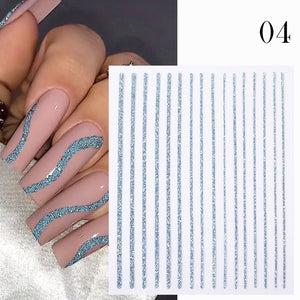 1PC Silver Gold Lines Stripe 3D Nail Sticker Geometric Waved Star Heart Self Adhesive Slider Papers Nail Art Transfer Stickers