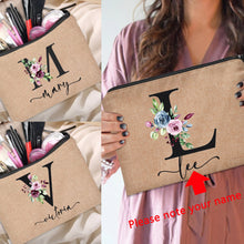 Load image into Gallery viewer, Customized Personalized Name Linen Cosmetic Bag Bridesmaid Clutch Outdoor Travel Beauty Makeup Bag Bachelor Party Lipstick Bag