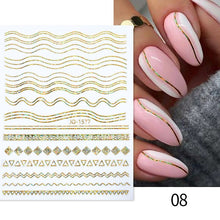Load image into Gallery viewer, 1PC Silver Gold Lines Stripe 3D Nail Sticker Geometric Waved Star Heart Self Adhesive Slider Papers Nail Art Transfer Stickers