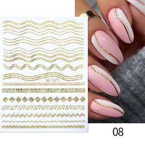 1PC Silver Gold Lines Stripe 3D Nail Sticker Geometric Waved Star Heart Self Adhesive Slider Papers Nail Art Transfer Stickers
