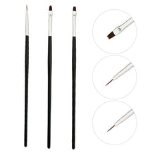 Load image into Gallery viewer, 3Pcs French Stripe Nail Art Liner Brush Set 3D Tips Line Stripes DIY Drawing Pen UV Gel Brushes Painting Pen Manicure Tools