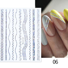 Load image into Gallery viewer, 1PC Silver Gold Lines Stripe 3D Nail Sticker Geometric Waved Star Heart Self Adhesive Slider Papers Nail Art Transfer Stickers