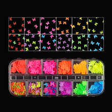 Load image into Gallery viewer, Holographic Butterfly Flakes Nail Art Glitter Sparkly 3D Laser Butterfly Sequins Tips DIY Polish Nail Art Decorations Manicure