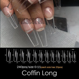 Gel Nails Extension System Full Cover Sculpted Clear Stiletto Coffin False Nail Tips 240pcs/bag