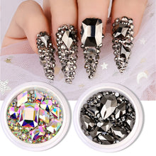 Load image into Gallery viewer, 1 Box Glitter 3D Rhinestones AB Flat Back Shiny Stones Nail Art Decorations Mixed Size Nail Gems Crystal Strass Accessories