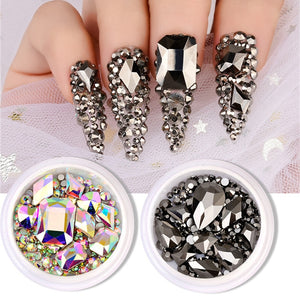 1 Box Glitter 3D Rhinestones AB Flat Back Shiny Stones Nail Art Decorations Mixed Size Nail Gems Crystal Strass Accessories