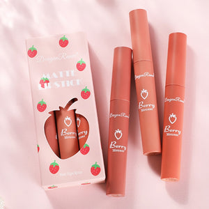 3 Pcs Sweet Liquid Lipstick Set Matte Velvet Lip Glaze Waterproof Long Lasting Non-marking Natural Lip Tint Cosmetic Kit YZL1