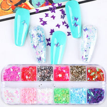 Load image into Gallery viewer, Holographic Butterfly Flakes Nail Art Glitter Sparkly 3D Laser Butterfly Sequins Tips DIY Polish Nail Art Decorations Manicure