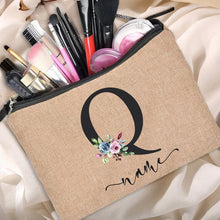 Load image into Gallery viewer, Customized Personalized Name Linen Cosmetic Bag Bridesmaid Clutch Outdoor Travel Beauty Makeup Bag Bachelor Party Lipstick Bag