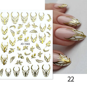 1PC Silver Gold Lines Stripe 3D Nail Sticker Geometric Waved Star Heart Self Adhesive Slider Papers Nail Art Transfer Stickers