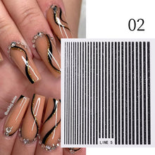 Load image into Gallery viewer, 1PC Silver Gold Lines Stripe 3D Nail Sticker Geometric Waved Star Heart Self Adhesive Slider Papers Nail Art Transfer Stickers