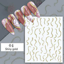 Load image into Gallery viewer, 1PC Silver Gold Lines Stripe 3D Nail Sticker Geometric Waved Star Heart Self Adhesive Slider Papers Nail Art Transfer Stickers