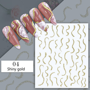 1PC Silver Gold Lines Stripe 3D Nail Sticker Geometric Waved Star Heart Self Adhesive Slider Papers Nail Art Transfer Stickers
