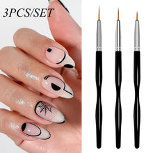 Load image into Gallery viewer, 3Pcs French Stripe Nail Art Liner Brush Set 3D Tips Line Stripes DIY Drawing Pen UV Gel Brushes Painting Pen Manicure Tools
