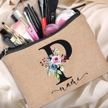 Load image into Gallery viewer, Customized Personalized Name Linen Cosmetic Bag Bridesmaid Clutch Outdoor Travel Beauty Makeup Bag Bachelor Party Lipstick Bag