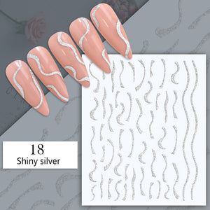 1PC Silver Gold Lines Stripe 3D Nail Sticker Geometric Waved Star Heart Self Adhesive Slider Papers Nail Art Transfer Stickers