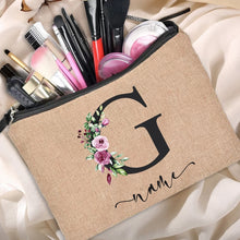 Load image into Gallery viewer, Customized Personalized Name Linen Cosmetic Bag Bridesmaid Clutch Outdoor Travel Beauty Makeup Bag Bachelor Party Lipstick Bag