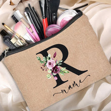 Load image into Gallery viewer, Customized Personalized Name Linen Cosmetic Bag Bridesmaid Clutch Outdoor Travel Beauty Makeup Bag Bachelor Party Lipstick Bag