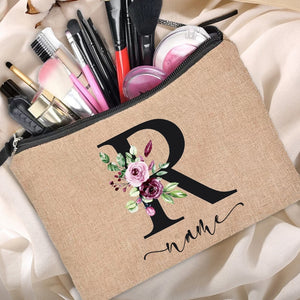 Customized Personalized Name Linen Cosmetic Bag Bridesmaid Clutch Outdoor Travel Beauty Makeup Bag Bachelor Party Lipstick Bag