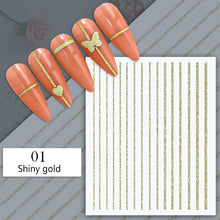 Load image into Gallery viewer, 1PC Silver Gold Lines Stripe 3D Nail Sticker Geometric Waved Star Heart Self Adhesive Slider Papers Nail Art Transfer Stickers