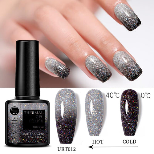 UR SUGAR 7.5ml Thermal Ultra-thin Glitter Gel Soak Off UV Gel Color-chaging Snowflake Temperature Color Change Nail Art Varnish