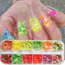 Load image into Gallery viewer, Mixed 3D Fruit Slices Sticker Polymer Clay DIY Designs Slice Lemon Nail Art Sliders Nails Art Decors Women Nail Tips Manicure