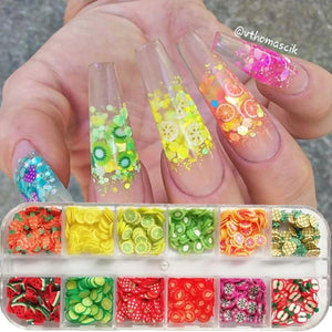 Mixed 3D Fruit Slices Sticker Polymer Clay DIY Designs Slice Lemon Nail Art Sliders Nails Art Decors Women Nail Tips Manicure