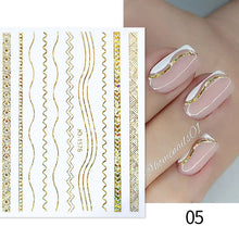 Load image into Gallery viewer, 1PC Silver Gold Lines Stripe 3D Nail Sticker Geometric Waved Star Heart Self Adhesive Slider Papers Nail Art Transfer Stickers