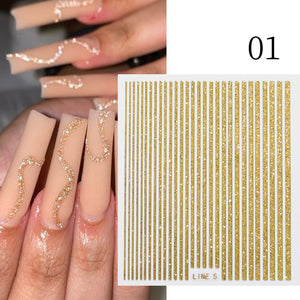 1PC Silver Gold Lines Stripe 3D Nail Sticker Geometric Waved Star Heart Self Adhesive Slider Papers Nail Art Transfer Stickers