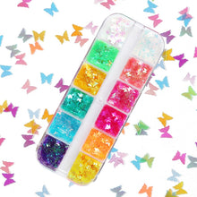 Load image into Gallery viewer, Holographic Butterfly Flakes Nail Art Glitter Sparkly 3D Laser Butterfly Sequins Tips DIY Polish Nail Art Decorations Manicure