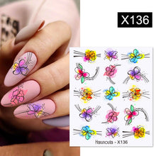 Load image into Gallery viewer, Harunouta Black Lines Flower Leaves Water Decals Stickers Floral Face Marble Pattern Slider For Nails Summer Nail Art Decoration